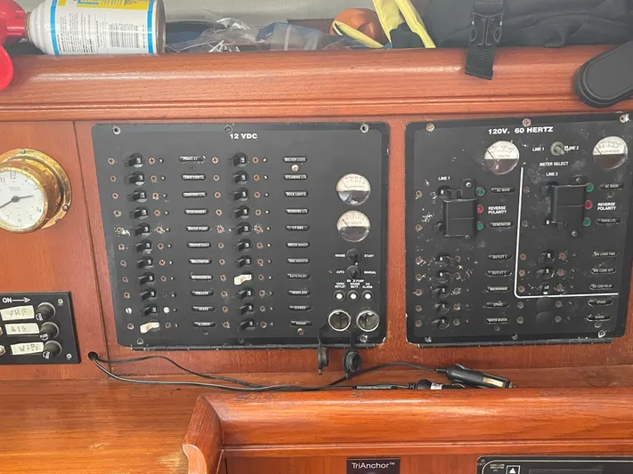 Argo Yacht Photos Pics Electrical control panel on a 2004 Hunter 44 DS Deck Salon yacht.