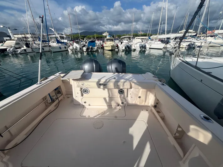  Yacht Photos Pics 2010 Grady-White Express 305 boat docked in a marina with clear skies.