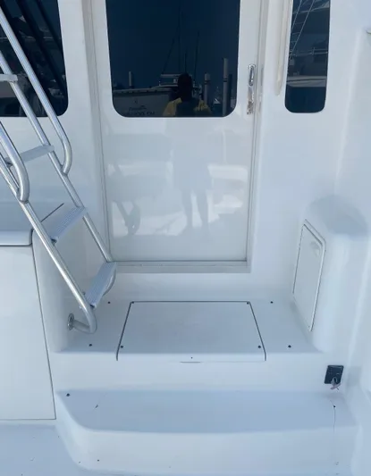  Yacht Photos Pics 2005 Ocean Yachts 46 Super Sport boat entrance with metal ladder and white door.
