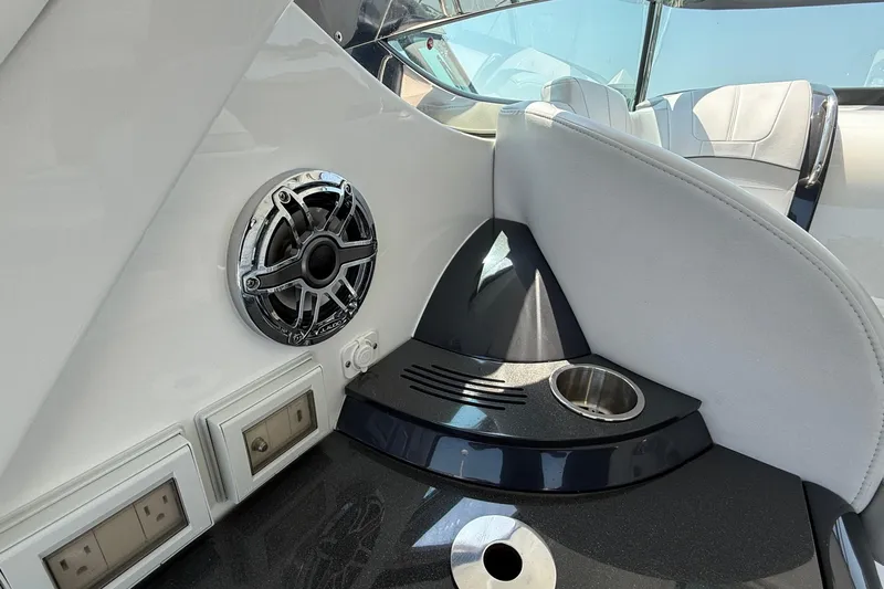  Yacht Photos Pics 2022 Formula 40 Performance Cruiser interior with speaker, cup holder, and power outlets.