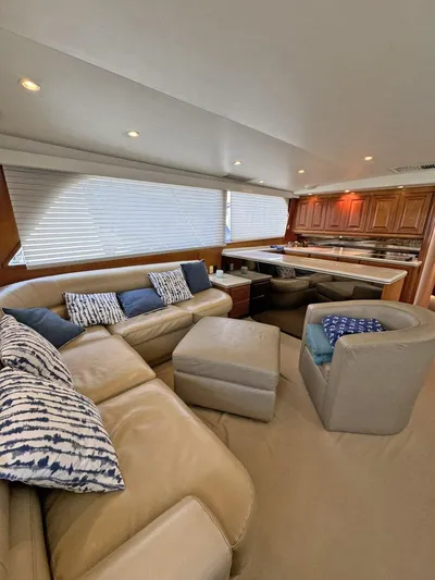  Yacht Photos Pics Luxurious interior of a 1998 Viking 58 Convertible yacht with leather seating and modern kitchen.