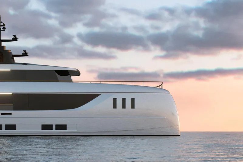  Yacht Photos Pics Luxurious 2026 Sunreef 40M Explorer yacht at sunset on calm waters.