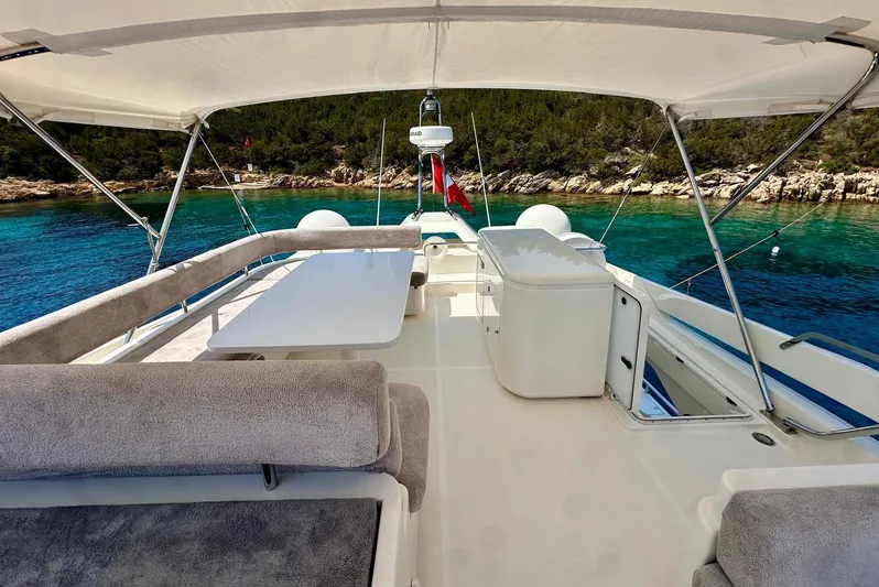  Yacht Photos Pics Luxurious 2013 Ferretti Yachts 690 with spacious deck, scenic coastal backdrop.