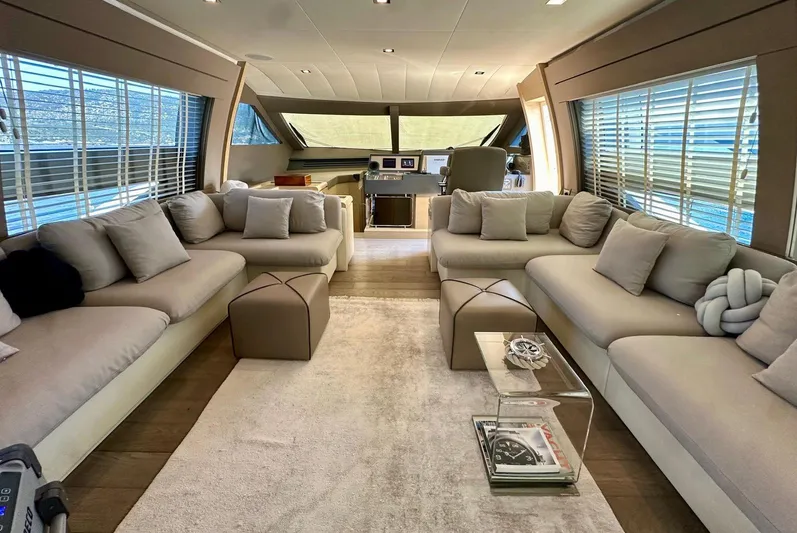  Yacht Photos Pics Luxurious interior of 2013 Ferretti Yachts 690 with plush seating and modern design.