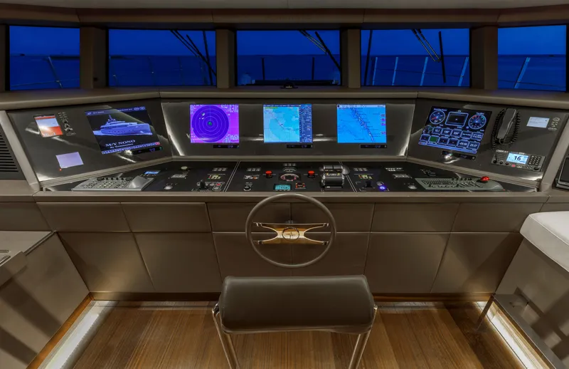 Safe Haven Yacht Photos Pics Modern yacht control room with advanced navigation systems, Admiral Custom 2015 model.