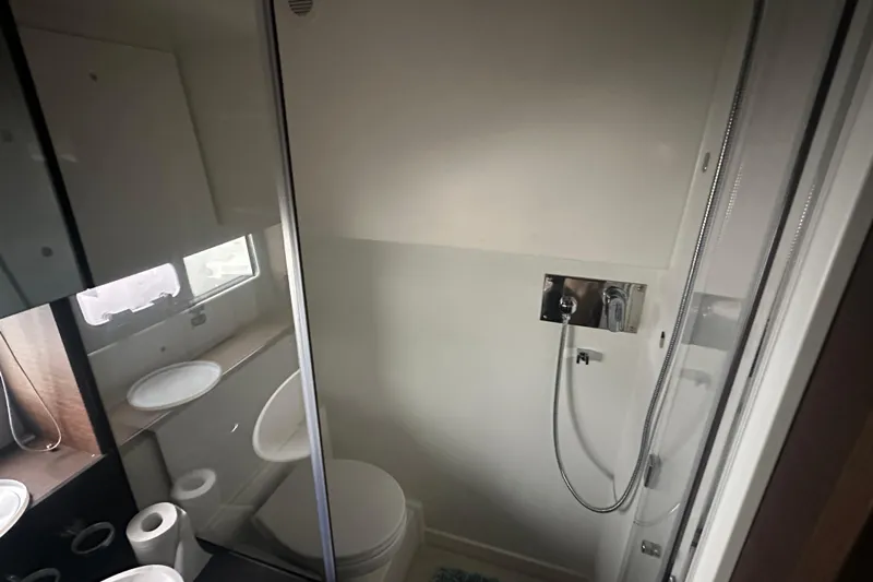 World Wide Yacht Photos Pics Modern bathroom in 2020 Prestige 460 yacht with shower and toilet.