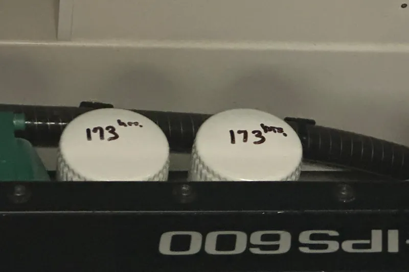 World Wide Yacht Photos Pics Engine compartment of a 2020 Prestige 460 with labeled components, "173 hrs."