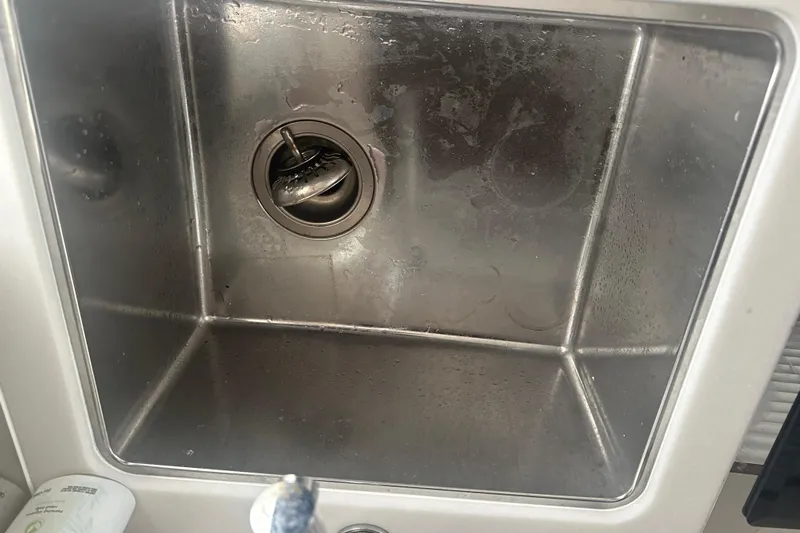 World Wide Yacht Photos Pics Stainless steel sink in a 2020 Prestige 460 yacht kitchen.