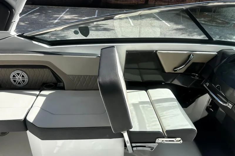  Yacht Photos Pics 2023 Monterey 305SS Super Sport boat interior with luxurious seating and modern design.