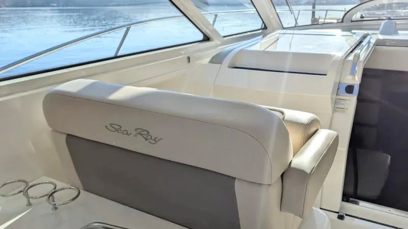  Yacht Photos Pics Interior of 2012 Sea Ray 450 Sundancer yacht with plush seating and sleek design.