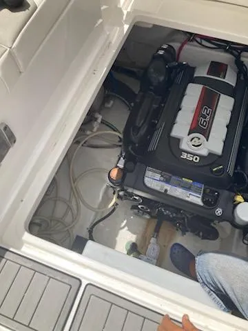  Yacht Photos Pics Engine compartment of a 2019 Monterey 295 Sport Yacht with a 6.2L engine.