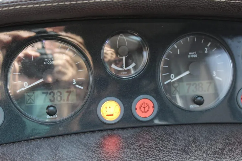  Yacht Photos Pics Dashboard of 2013 Princess 64 yacht with gauges and warning lights.