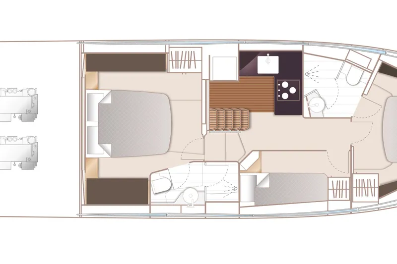 Princess V50 Yacht Photos Pics Floor plan of 2024 Princess V50 yacht, featuring bedrooms, kitchen, and bathroom layout.
