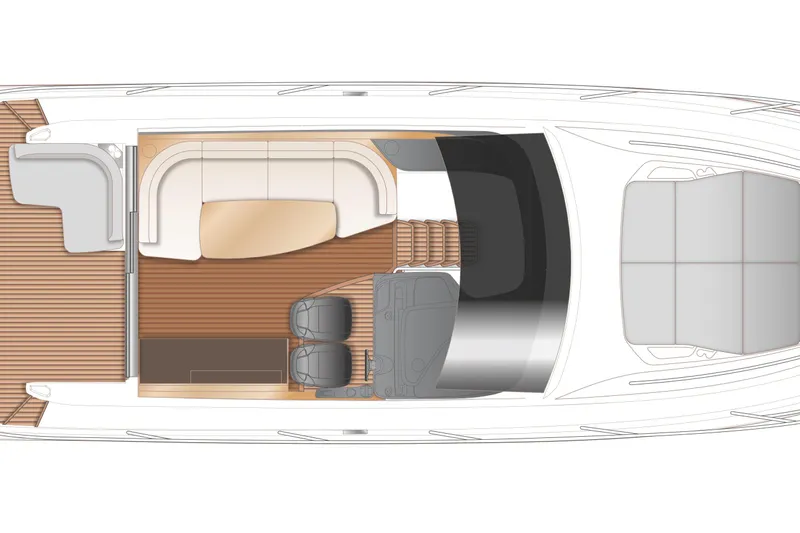 Princess V50 Yacht Photos Pics Top view layout of 2024 Princess V50 yacht interior, featuring seating and helm area.