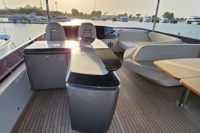  Yacht Photos Pics Luxurious 2025 Princess Y72 Motor Yacht deck with elegant seating and modern amenities.