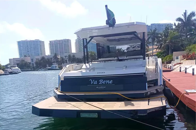 Casa - Bavene Yacht Photos Pics 2024 DeAntonio Yachts 50 Coupe docked, showcasing sleek design and modern features.