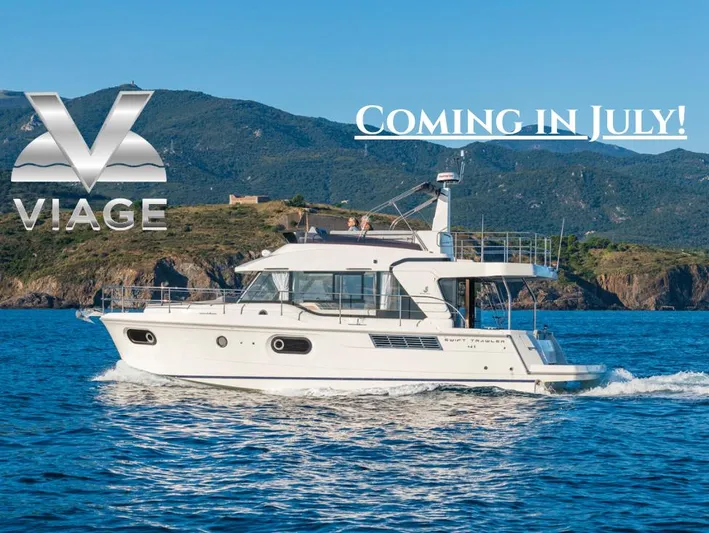  Yacht Photos Pics Beneteau Swift Trawler 41, 2026 model, cruising on blue waters, arriving in July.