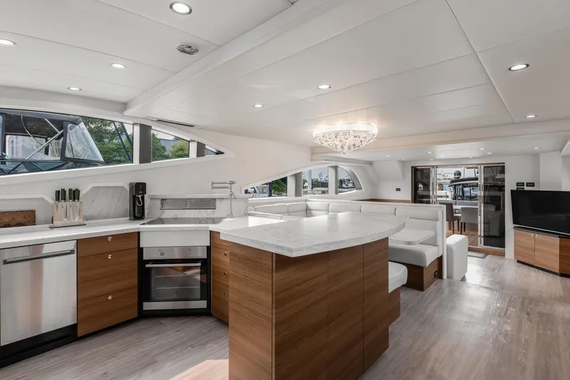  Yacht Photos Pics Luxurious yacht interior with modern kitchen and seating, Primorets Custom 2010 model.