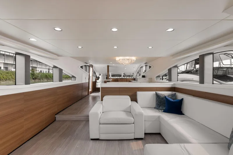  Yacht Photos Pics Luxurious interior of 2010 Primorets Custom yacht with modern seating and elegant lighting.