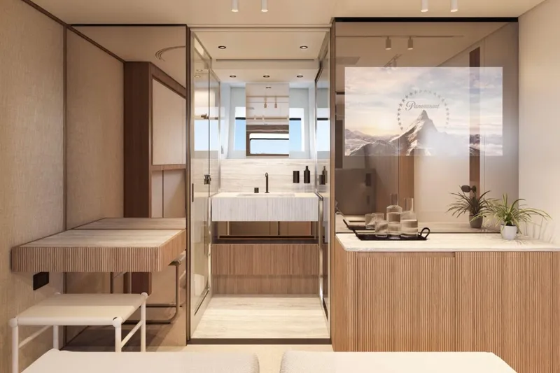  Yacht Photos Pics Luxurious interior of 2025 Sanlorenzo SD90 yacht, featuring modern design and elegant furnishings.