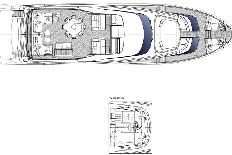  Yacht Photos Pics Floor plan of 2025 Sanlorenzo SD90 yacht, featuring detailed interior layout and wheelhouse.