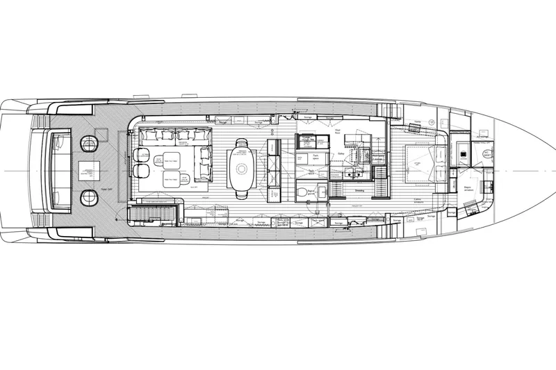  Yacht Photos Pics Floor plan of 2025 Sanlorenzo SD90 yacht, showcasing detailed interior layout and design.