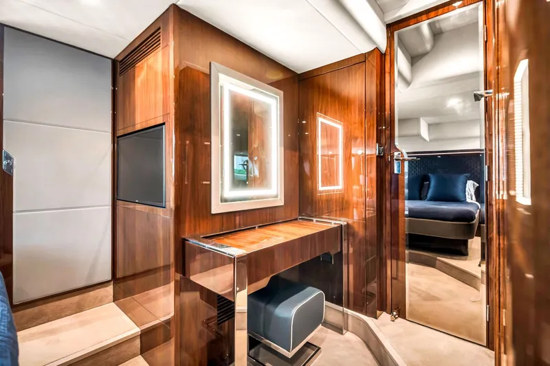 Karisa Yacht Photos Pics Luxurious interior of 2018 Fairline Targa 53 OPEN yacht with elegant wood finishes.