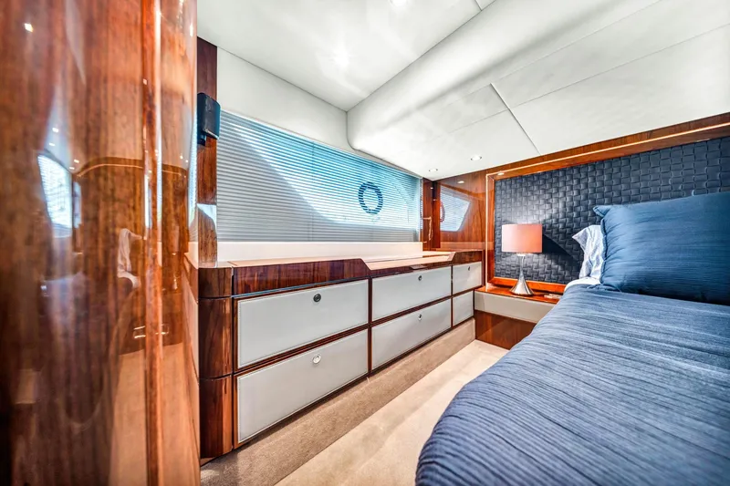 Karisa Yacht Photos Pics Luxurious cabin interior of 2018 Fairline Targa 53 OPEN yacht with modern furnishings.