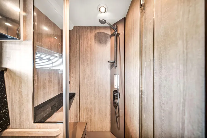 Karisa Yacht Photos Pics Luxurious shower in 2018 Fairline Targa 53 OPEN yacht bathroom.