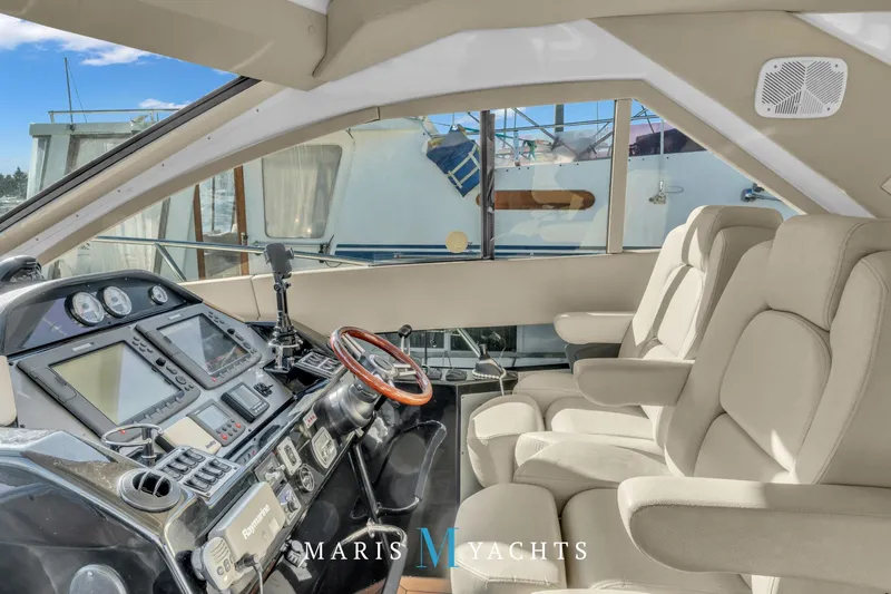  Yacht Photos Pics Interior of 2009 Regal 52 Sport Coupe yacht with modern helm and seating.