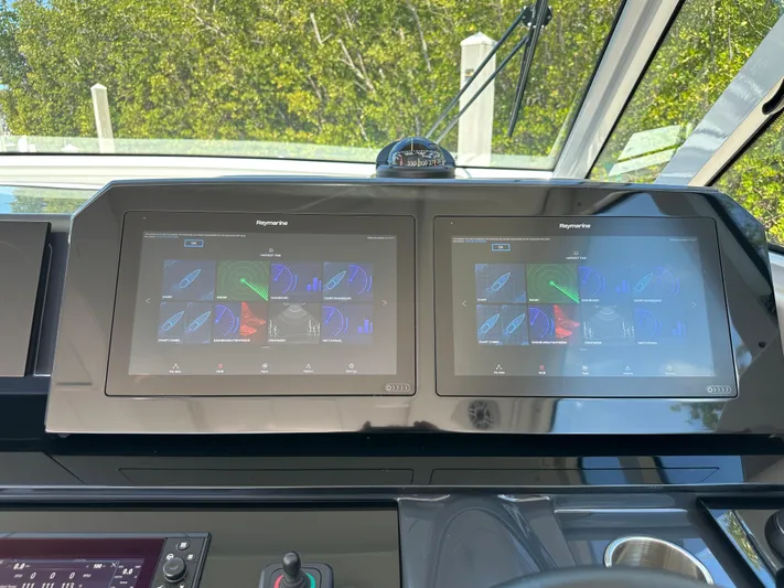 Harvest Time Yacht Photos Pics Dashboard of 2022 Formula 380 Super Sport Crossover with dual digital displays.