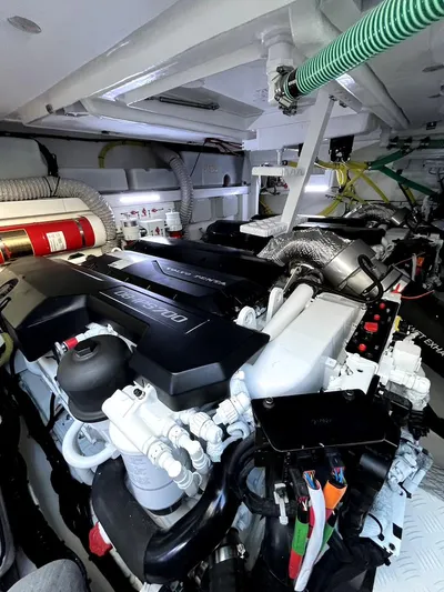 Waypoint Yacht Photos Pics Engine room of 2024 Fairline Squadron 50 yacht, showcasing advanced machinery and components.