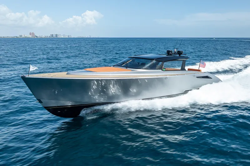 Why Her Yacht Photos Pics 2024 Wajer 55 HT luxury yacht cruising on open water, showcasing sleek design and performance.