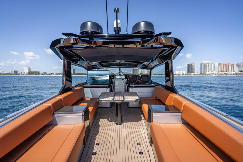 Why Her Yacht Photos Pics 2024 Wajer 55 HT luxury yacht interior with sleek design and waterfront view.