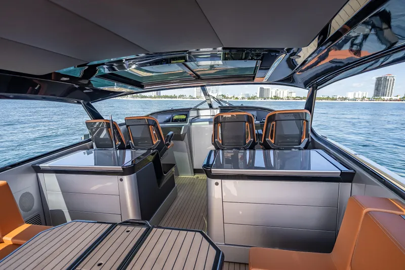 Why Her Yacht Photos Pics Luxurious interior of 2024 Wajer 55 HT yacht with sleek design and waterfront view.
