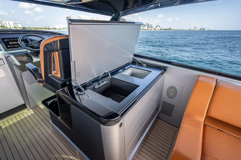 Why Her Yacht Photos Pics Luxurious 2024 Wajer 55 HT yacht interior with sleek design and ocean view.