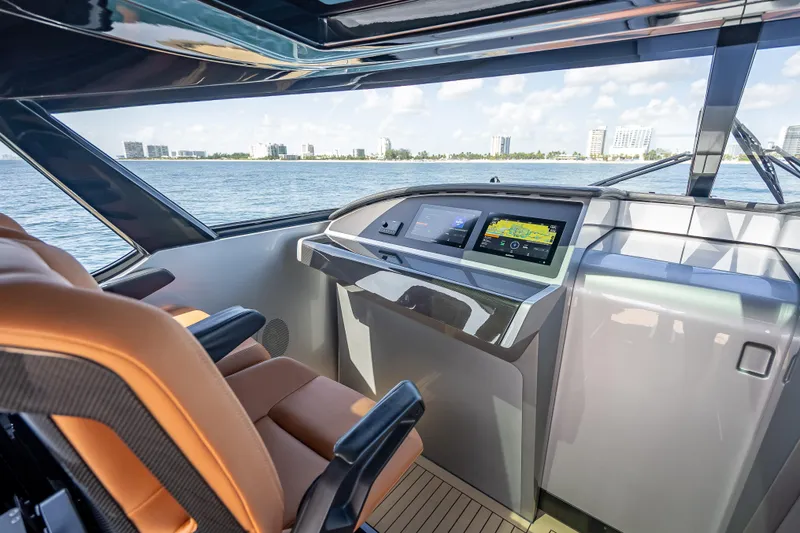 Why Her Yacht Photos Pics Interior of 2024 Wajer 55 HT yacht with modern navigation system and luxurious seating.