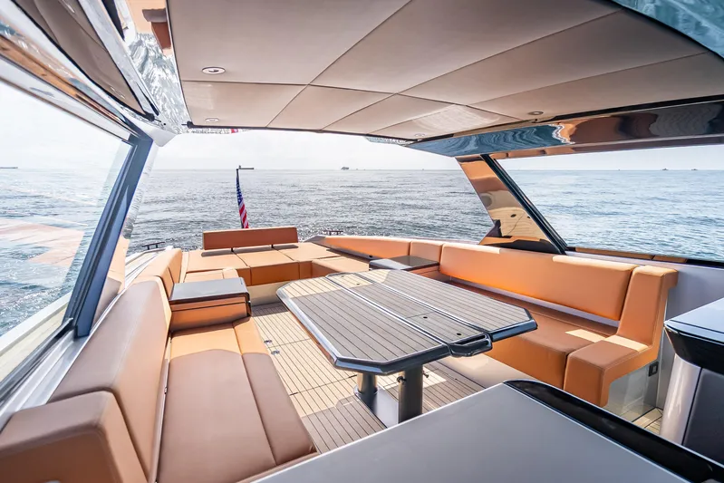 Why Her Yacht Photos Pics Luxurious interior of 2024 Wajer 55 HT yacht with ocean view.