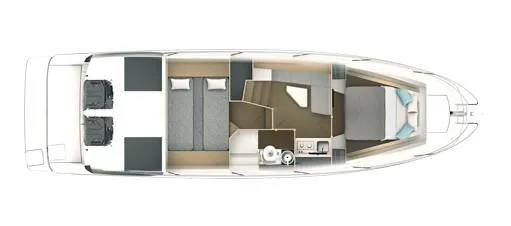  Yacht Photos Pics Top view layout of 2024 Beneteau 36 Gran Turismo GT yacht interior.