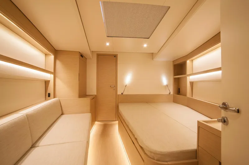 Alias Yacht Photos Pics Luxurious interior of 2014 Adria ORCA 50 yacht with modern lighting and cozy seating.