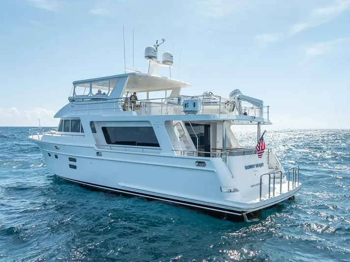 Sunny Seajay Yacht Photos Pics 2022 Hampton 658l Endurance yacht cruising on open sea under clear sky.