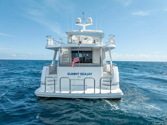 Sunny Seajay Yacht Photos Pics Hampton 658l Endurance yacht on open sea, rear view, 2022 model.