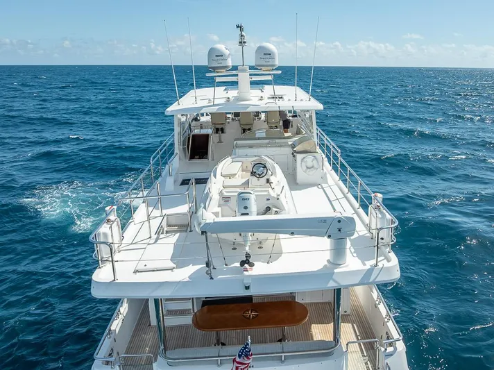 Sunny Seajay Yacht Photos Pics Luxury yacht Hampton 658l Endurance 2022 cruising on open sea under clear blue sky.