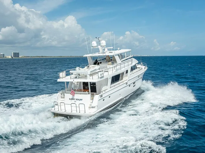 Sunny Seajay Yacht Photos Pics 2022 Hampton 658l Endurance yacht cruising on open ocean under clear blue sky.