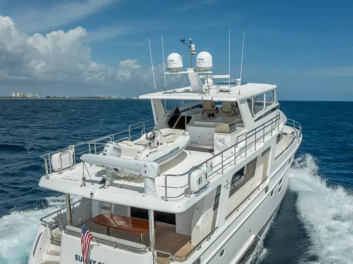 Sunny Seajay Yacht Photos Pics 2022 Hampton 658l Endurance yacht cruising on open sea under clear blue sky.