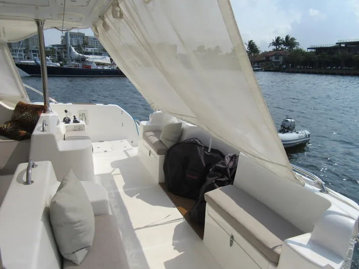 Africa 3 Yacht Photos Pics Africat Marine 420 yacht interior, 2008 model, with seating and water view.