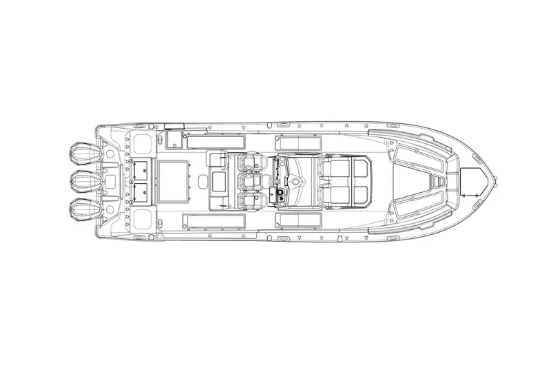 Yacht Photos Pics Manufacturer Provided Image: Line drawing of 2023 Sea Fox 368 Commander boat layout, featuring triple engines.