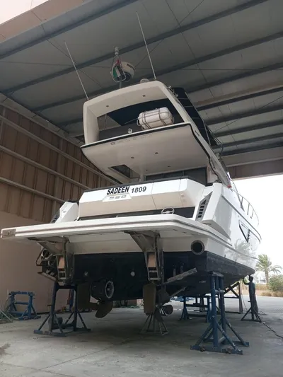 Sadeen Yacht Photos Pics 2016 Galeon 550 Fly yacht in dry dock for maintenance.