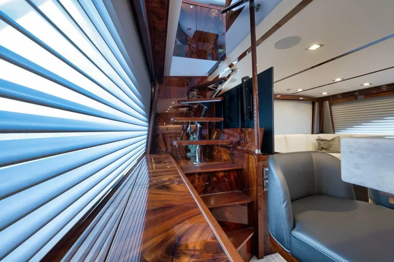 Nikki Bella Yacht Photos Pics 2025 Viking 90 Convertible- NIKKI BELLA- Salon Stairs to Enclosed Bridge