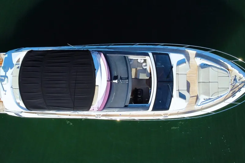 B III Yacht Photos Pics Aerial view of 2021 Princess S62 yacht with sleek design and spacious deck.